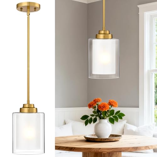 TENGXIN 6" Brushed Gold Pendant Lights Kitchen Island, Dual Glass Shade - color: Brushed Gold, Dual Glass, size: 6"