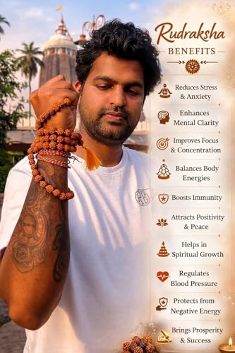 Rudraksha Kanthi mala Sandalwood Japa Mala 108 Beads Chandan mala Safed Chandan ki lakdi ki mala Chandan ki for Puja Item Pack of 1