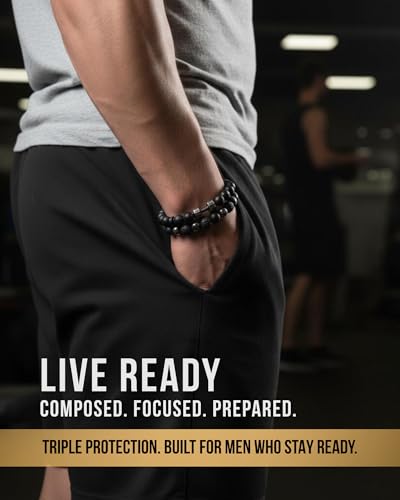 Mens Beaded Bracelets, Cross Bracelet for Men with Hematite Black Obsidian Lava Stone Triple Protection Bracelets for Men - size: Small, style: Dumbbell