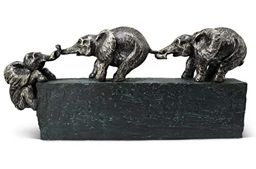 Vaudagio Sculpture Family Elephant Decor [17" Long] Large Elephant Statue