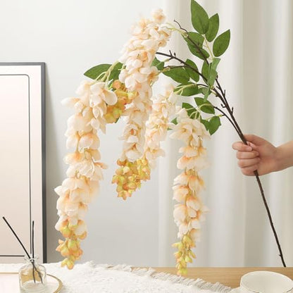 4pcs 47.2in Artificial Fake Wisteria Hanging Flower Garland Silk(champagne) - color: Champagne