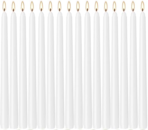 WPONSZU 16 Pack White Taper Candles, 7-8 Hours Burn Time, Unscented, Smokeless and Dripless, 4/5 x 10 Inch for Christmas,Household,Dinner,Wedding,Valentine's Day,Party and Home Décor Candlesticks - color: 16white