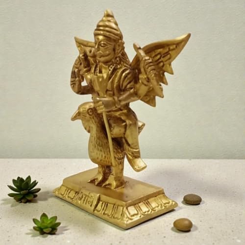 Brass Lord Shani Dev Idol with Crow 4.5 Inch 530g Handcrafted Shani Dev Murti for Home Mandir Temple Pooja Room Office Decor | Hindu God Spiritual Showpiece