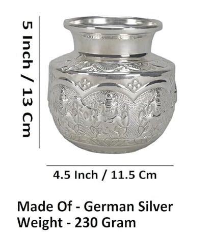 Traditional Indian Kalash (Chambu) – 5 Inch German Silver Ashtalakshmi Pooja Pot for Hindu Prayer, Home Temple & Festive Rituals K2559