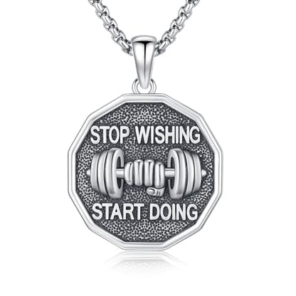 Coexist Necklace 925 Sterling Silver Yin Yang/Star of David Pendant World Religions Harmony Necklace Religion Jewelry Gift for Men - style: Dumbbell