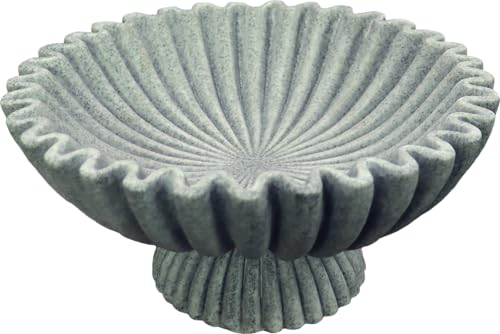 10" Large Decorative Bowl decor, Scalloped Bowls for Modern Home Decor,Ruffle Decor,Stylish Key Bowl for Entry Table,Decorative Fruit Bowl for Kitchen Counter,With base,Artificial Stone Marble Color - color: Marble Color - with base
