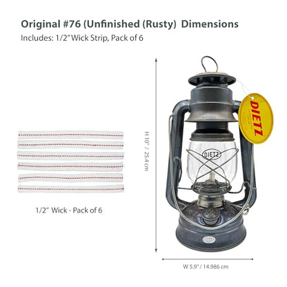 Light of Mine - Dietz #76 Original Unfinished Oil Lantern Bundle Including 6-Pack of 100% Cotton 1/2" Replacement Wick Strips (#76, UF) - style: Unfinished