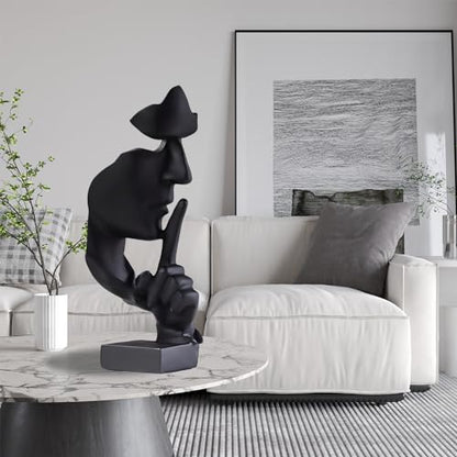 aboxoo Thinker Statue, Silence is Gold Abstract Art Figurine (Large Black) - color: Black, size: Large