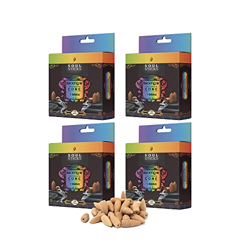 Soul Sticks Backflow Incense Cones – 40 PCS Organic Handmade Cones for Waterfall Burner | 4 Pack Long Lasting Aromatic Scents | Thick White Smoke Incense for Meditation, Yoga (7 Chakras) - color: 7 Chakras
