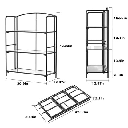 Crofy 3-Tier Wider Foldable Bookshelf, Black Frame & Transparent Shelves - color: Black Frame & Transparent Shelf, size: 3 Tier Wider