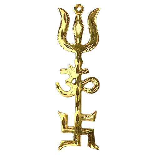 Brass Wall Hanging Pital Spiritual Wall Décor Sculpture Home Office Main Door Entrance Pooja Decoration and Gifting (Brass Trishakti Yantra) - color: Brass Trishakti Yantra