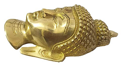 athizay Buddha Face Brass Hanging Sculpture Door or Wall Hanging Metal Idol 13 x 8 cm for Home Decoration Gold