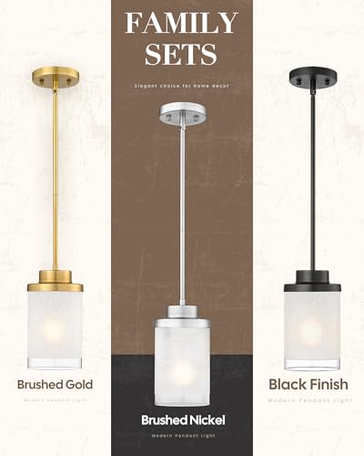 TENGXIN 6" Brushed Nickel Pendant Lights Kitchen Island, Frosted Glass - color: Brushed Nickel, Linen Frosted Glass, size: 6"