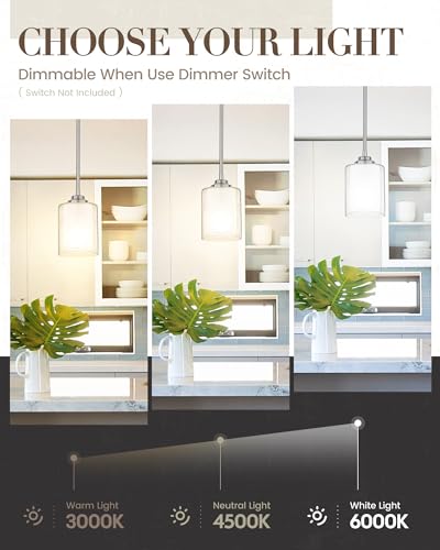 TENGXIN 6" Brushed Nickel Pendant Lights Kitchen Island, Dual Glass Shade - color: Brushed Nickel, Dual Glass, size: 6"