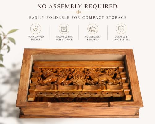 Tribe Azure Fair Trade Small Snow Lion Altar Table, Hand Carved Wooden Table with Majestic Garuda, 16 in x 9 in x 9 in - size: Small Snow Lion