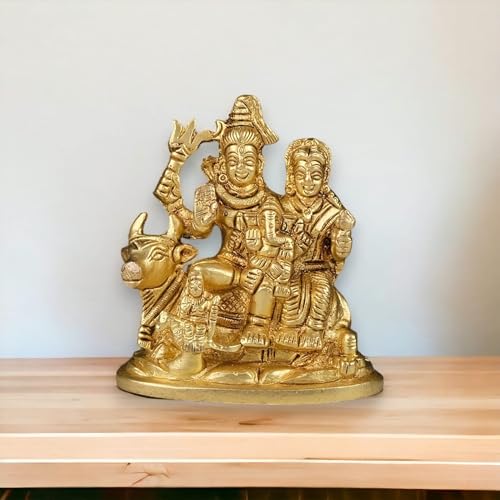 LOVENSPIRE Brass Shiv Parivar Idol Statue Hindu God Shiva Parvati Ganesha Kartikeya Nandi Family Murti Sculpture - Pooja Home Temple Mandir Decor - Decorative Showpiece Housewarming Gift (3.7 Inches)