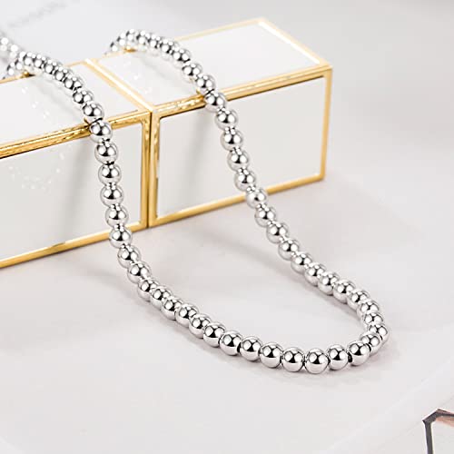 Dankadi Men Solid 925 Sterling Silver Bead Necklace Women 4MM 6MM Round Prayer Beads Link Chain 18 "20" 22 "24" 26 "28" 30" 32" 34" Italy Jewelry Gift - color: 4MM, size: 30 inches