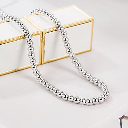 Dankadi Men Solid 925 Sterling Silver Bead Necklace Women 4MM 6MM Round Prayer Beads Link Chain 18 "20" 22 "24" 26 "28" 30" 32" 34" Italy Jewelry Gift - color: 4MM, size: 30 inches