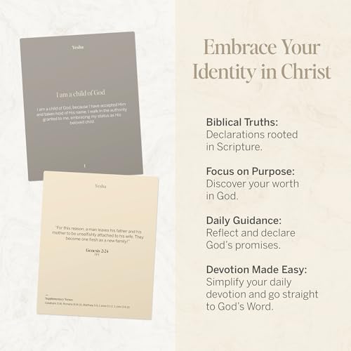 Yesha 52 Daily Bible Verse Cards with Wooden Stand | Heavenly Declarations | Christian Affirmation Cards for Identity in Christ | Premium Scripture Cards for Women & Men | Devotional Gift Set