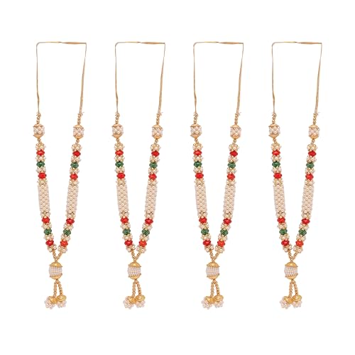 Set of 4 Mala Ribbon Beads Stone Mala for God Idol Sringar Ornament(8") - color: White and Multicolour