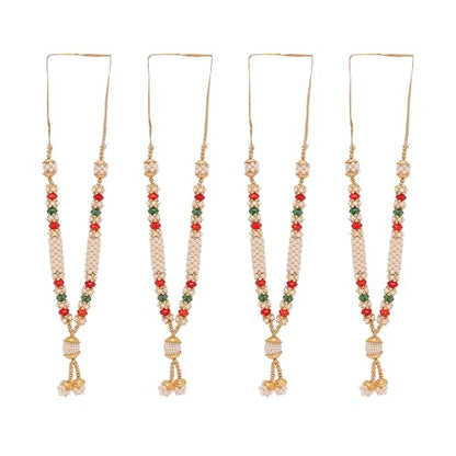 Set of 4 Mala Ribbon Beads Stone Mala for God Idol Sringar Ornament(8") - color: White and Multicolour