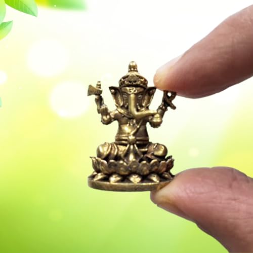 Purpledip Rare Miniature Brass Idol Ganesha Ganapati On Lotus: Collectible Statue with Detailed Very Fine Workmanship (12698Z4)
