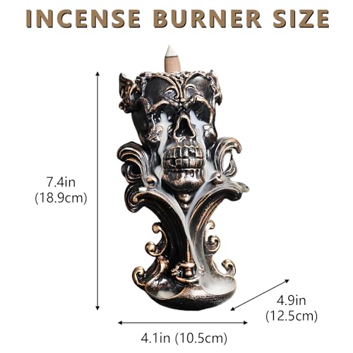 Comeon Backflow Incense Holder Burner Resin Skull Waterfall Metallic Gold - color: Gold