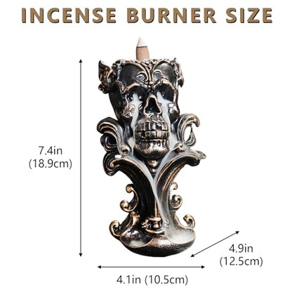 Comeon Backflow Incense Holder Burner Resin Skull Waterfall Metallic Gold - color: Gold