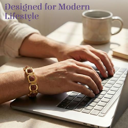LOVENSPIRE Gold-plated 5 Face Original rudraksha beads Bracelet for Men – Panchmukhi Spiritual Wrist jewelry for Meditation & positive Energy - color: Gold Sleek