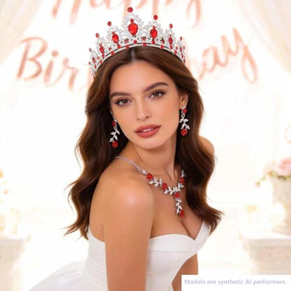 Kamirola Tiaras and Crowns for Women,Tiaras Earrings Necklace, Crystal Bridal Jewelry Set, Costume Party Halloween Prom Pageant Jewelry for Women(TR45) - color: Silver Red