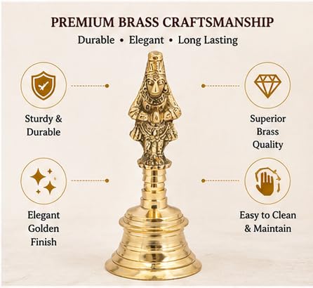 Wonderlist Handicrafts Brass Pooja Bell with Gods Sitting On Top (Hanuman) - color: Hanuman
