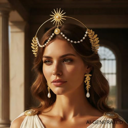 Sixexey Halo Crown Set Golden Greek Headband Earrings for Women