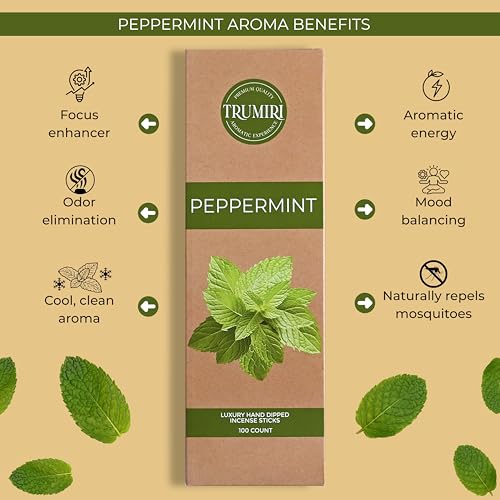 Peppermint Incense Sticks - Pack of 100 Inscents-Sticks - Inciensos Aromaticos Made with Natural Essential Oil - Scented Insence Non Toxic Insense Incents - color: Peppermint