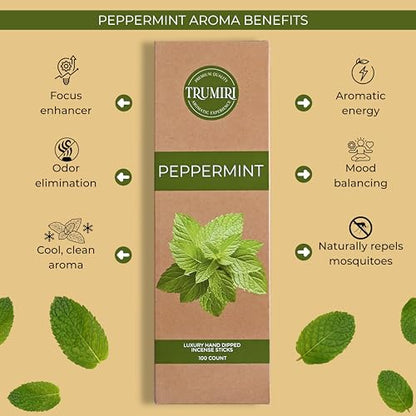 Peppermint Incense Sticks - Pack of 100 Inscents-Sticks - Inciensos Aromaticos Made with Natural Essential Oil - Scented Insence Non Toxic Insense Incents - color: Peppermint