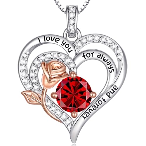 Birthstone Heart Necklaces Jewelry Gifts for Women - color: 01-Jan-Birthstone