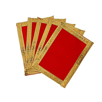 Set of 5 Mat Aasan Pooja Cloth God Idol Puja Temple Altar Cloth (7"X10") - color: Red
