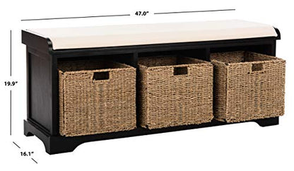 SAFAVIEH Furniture - Lonan Storage Bench - Black - Solid Wood - Farmhouse Lift-Top Design - Ideal for Entryway, Living Room, Hallway, 18" Seat Height (AMH5733E) - color: Black