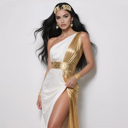 Coucoland Greek Goddess Jewelry Women - Gold Toga Athena Cleopatra Hercules Egyptian Aphrodite God Roman Accessories Set Leaf Headpiece Crown Halloween