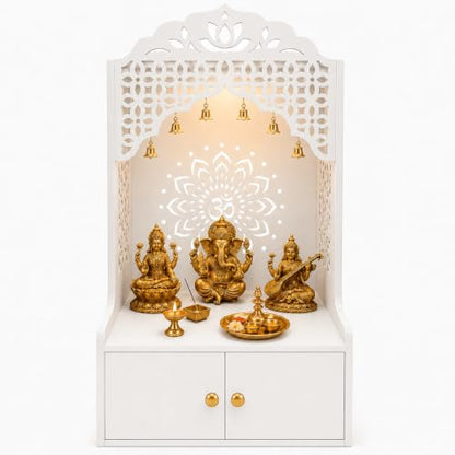 Pooja Mandir for Home in USA, Hindu Wooden Temple for Home, Indian Puja Mandir with Cabinet (White)