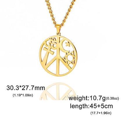 VASSAGO Coexist in Peace Necklace for Women Men Stainless Steel Yin Yang Cross Om Star Crescent Moon Pendant Religious Jewelry - color: gold 3