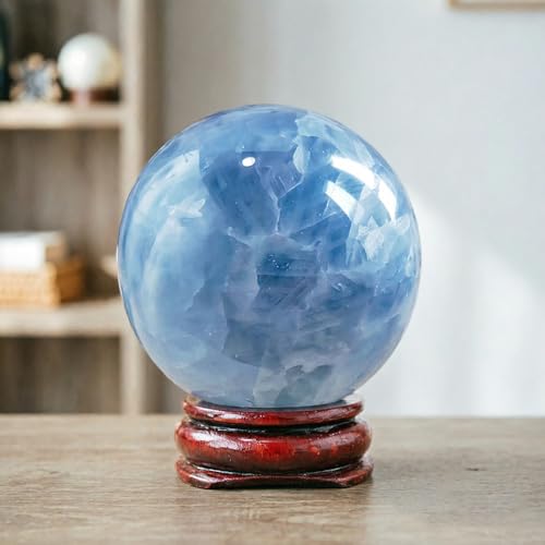 1.6-2 inch Natural Celestite Crystal Ball with Stand, Polished Crystal Sphere - color: Celestite, size: 40-50mm