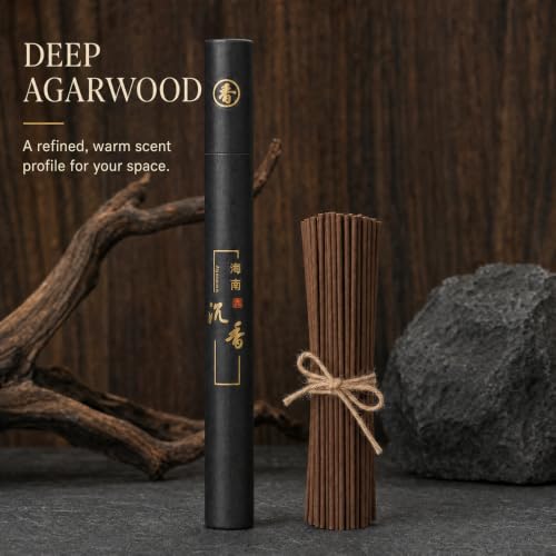 Hainan Agarwood Incense Sticks (40 Pack) - Premium Chinese Agarwood, Coreless & Low Smoke for Temple, Meditation & Aromatherapy | Natural, Non-Toxic Oudh Incense for Spiritual Relaxation (agarwood)