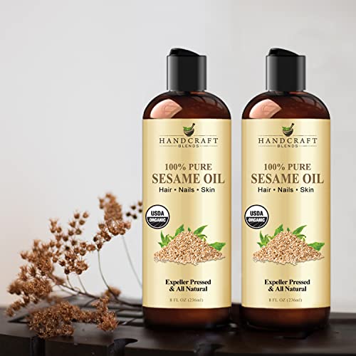 Handcraft Blends Organic Sesame Oil - 8 Fl Oz - 100% Pure and Natural - Premium Grade Carrier Oil for Skin and Hair - Hair and Body - Massage - Expeller-Pressed and Hexane-Free - size: 8 Fl Oz (Pack of 1)