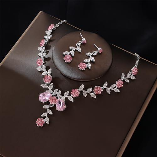 Kamirola Tiaras and Crowns for Women,Tiaras Earrings Necklace, Crystal Bridal Jewelry Set, Costume Party Halloween Prom Pageant Jewelry for Women(TR45) - color: Pink & Silver