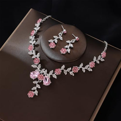 Kamirola Tiaras and Crowns for Women,Tiaras Earrings Necklace, Crystal Bridal Jewelry Set, Costume Party Halloween Prom Pageant Jewelry for Women(TR45) - color: Pink & Silver