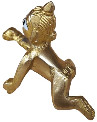 Ladoo Gopal Brass Murti | 2.25 Inches Small Bal Krishna Idol in Solid Brass | Handcrafted Baby Gopal Statue for Home Mandir, Puja Room, Gifting & Janmashtami - size: Ladoo Gopal-S