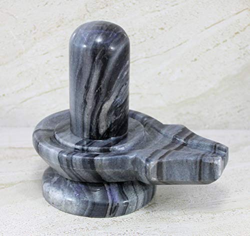 KLEO Black Marble Stone Shiva Lingam Shiv Ling Idol Murti Statue (5.25 Grey)