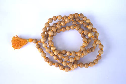8MM Tulsi mala Beads Necklace Holy Basil 108 + 1 Beads Ram Japa Prayer Mala Energized 108 Hindu Tibetan Buddhist Rosary for Chanting Mantra - color: Orange Tessel