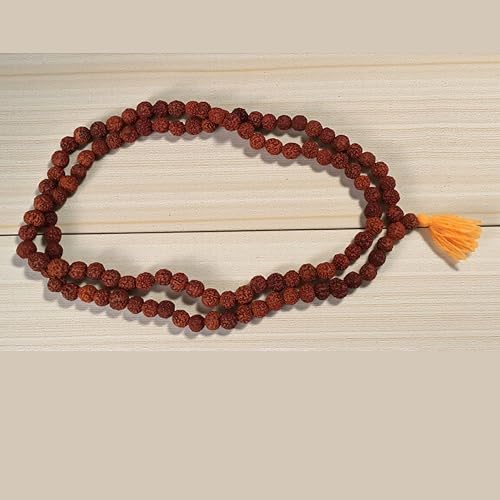 12mm Nepali 5 Mukhi Rudraksha Japa Mala 108+1 Beads | Original Natural Rudraksh Prayer Necklace for Men & Women | Handmade Meditation, Yoga & Hindu Buddhist Rosary Mala