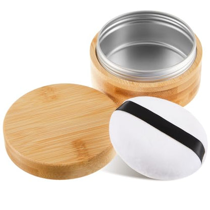 Frienda 100 ml Bamboo Loose Powder Puff and Container Empty Dusting Powder Jar for Body Face Makeup Travel Case Compact Case Holder with Sifter Lids and Puff - size: 100 ml